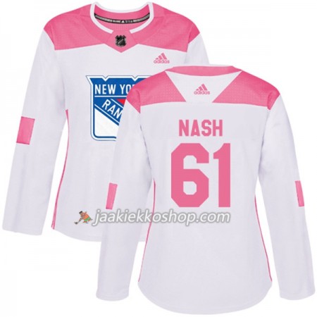 Nainen NHL New York Rangers Pelipaita Rick Nash 61 Adidas 2017-2018 Valkoinen Vaaleanpunainen Fashion Authentic